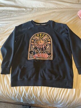 Volcom Black Crewneck Sweatshirt with Colorful Tropical Graphic